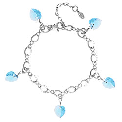 Aquamarine Crystal Heart Charm Bracelet