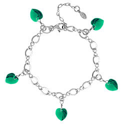 Emerald Bracelet with Crystal Hearts