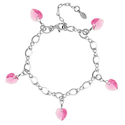 Rose Crystal Heart Charm Bracelet