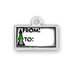 Sterling Silver Gift Tag with Green Crystal