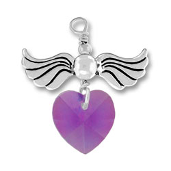 Sterling Silver Love Taking Flight with Amethyst Crystal Heart