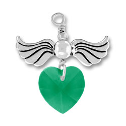 Sterling Silver Love Taking Flight with Emerald Crystal Heart