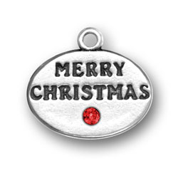 Sterling Silver Merry Christmas with Red Crystal