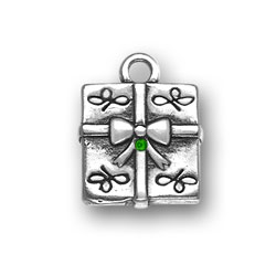 Sterling Silver Present with Green Crystal