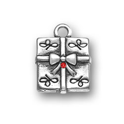 Sterling Silver Present with Red Crystal