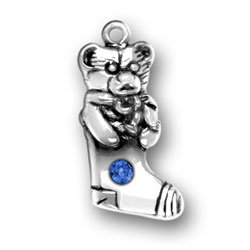 Sterling Silver Teddy Bear Stocking with Blue Crystal