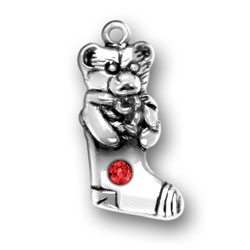 Sterling Silver Teddy Bear Stocking with Red Crystal