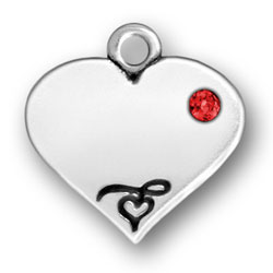 Personalized Heart Charm with Red Crystal Engraved